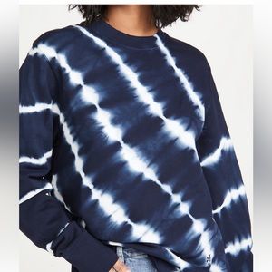 Tory Burch Sport Oversized Blue Tie Dye French Terry Crew Sweatshirt Small